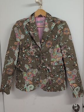 STEILMANN Paisley Print Tailored Blazer Jacket Size Medium Brown Pink Aqua Boho